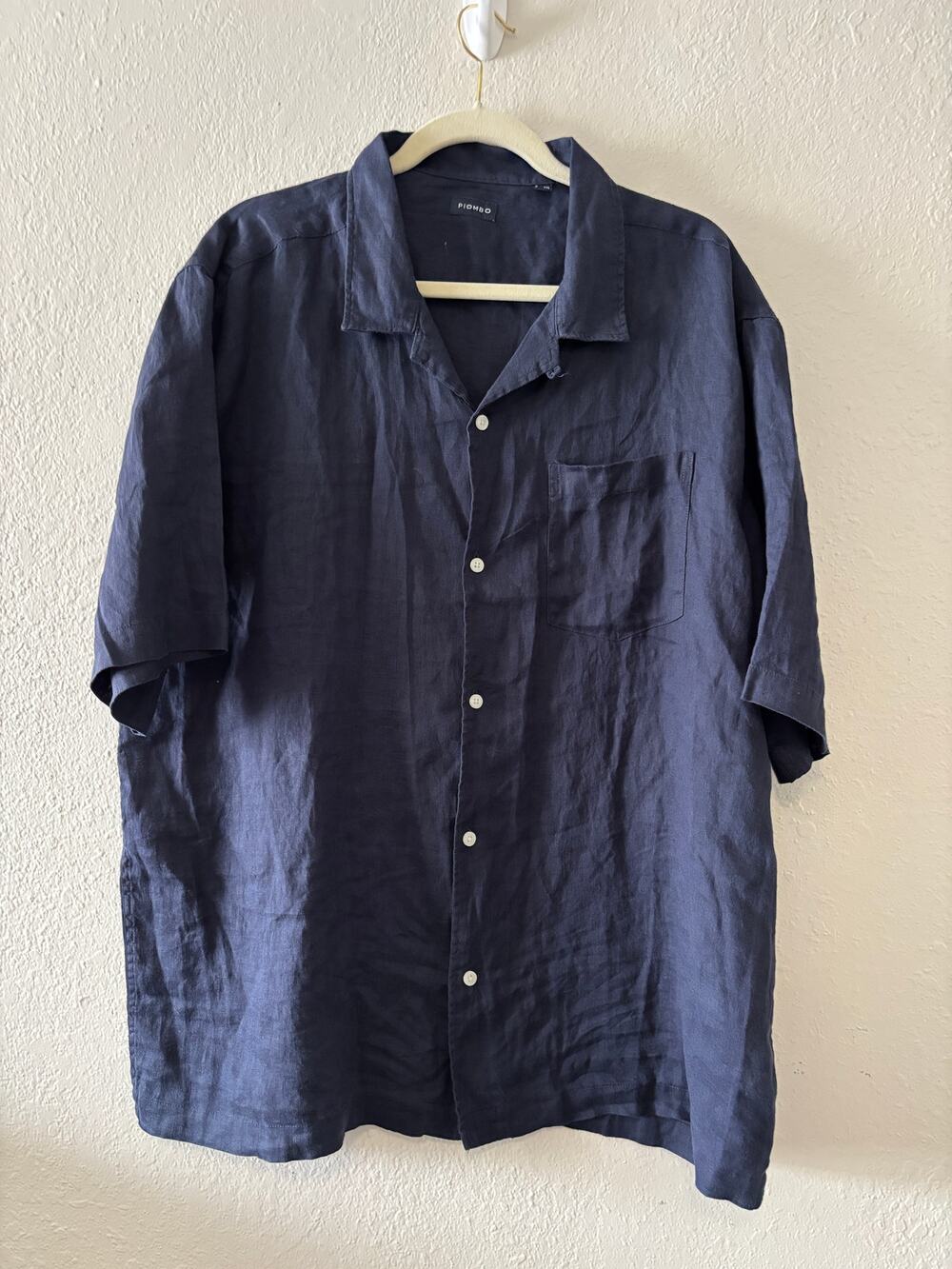 Piombo Pure Linen Mens Shirt Dize XXL Blue Short Sleeve Coastal Vacation Cruise